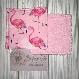 Pink flamingo Reusable makeup remover pads (2 pack) handmade new